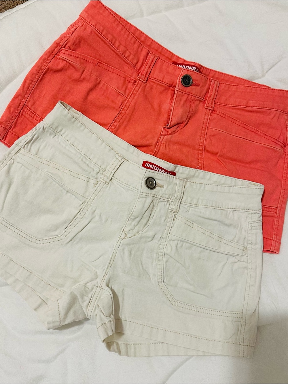 UNIONBAY Coral and Tan Cargo Style Women’s Shorts Duo